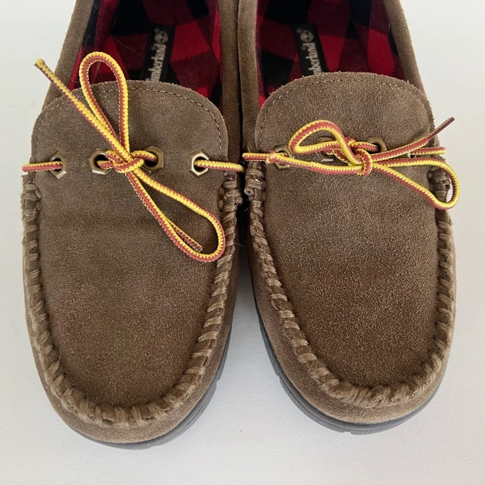 Timberland Men's Stony Ledge Flannel-Lined Moc Slipper in Dark Brown, size 7